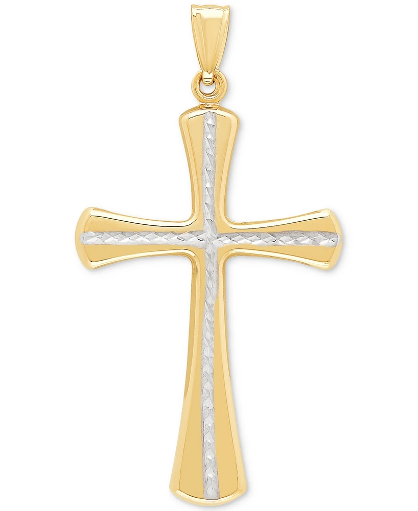 Textured Two-Tone Flared Cross Pendant in 14k Gold