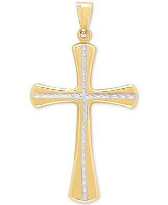 Textured Two-Tone Flared Cross Pendant in 14k Gold