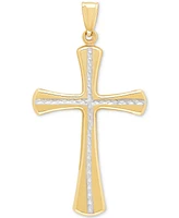 Textured Two-Tone Flared Cross Pendant in 14k Gold