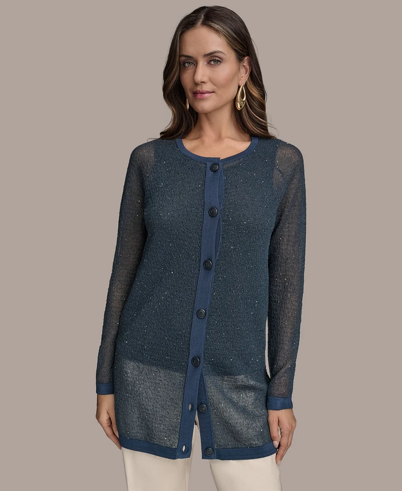 Donna Karan New York Women's Sequin Embellished Long Cardigan