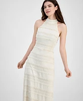 Anne Klein Women's Lace Knit Mock Neck Halter Dress