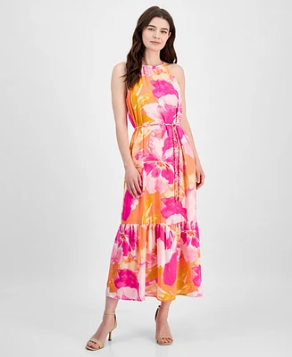 Anne Klein Women's Tiered Floral Halter Maxi Dress