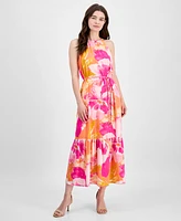 Anne Klein Women's Tiered Floral Halter Maxi Dress