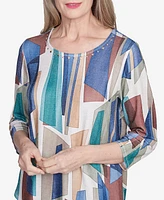 Alfred Dunner Women's Summer Solstice Abstract Stained Glass Crew Neck Top