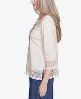 Alfred Dunner Women's Summer Solstice Lace Trimmed Knit Top