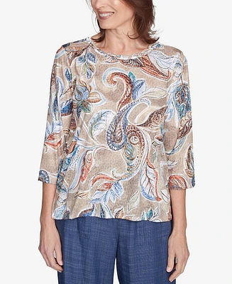 Alfred Dunner Women's Summer Solstice Twisted Crew Neck Paisley Top