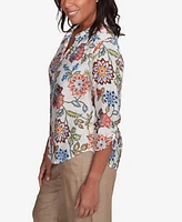 Alfred Dunner Women's Summer Solstice Batik Floral Button Front Top