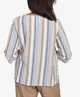 Alfred Dunner Women's Summer Solstice Spliced Stripe Button Shoulder Top