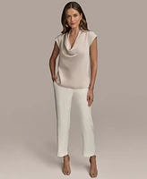 Donna Karan New York Women's Cap Sleeve Satin Cowlneck Top