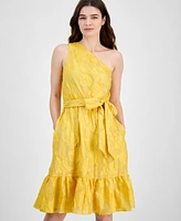 Anne Klein Women's Jacquard One-Shoulder Belted Dress