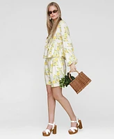 Avec Les Filles Women's Printed Tie-Front Balloon-Sleeve Blouse