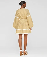 Avec Les Filles Women's Cotton Lemon-Print Split-Neck Prairie Mini Dress