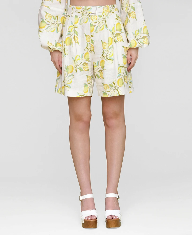 Avec Les Filles Women's Printed Pleat-Front Belted Shorts