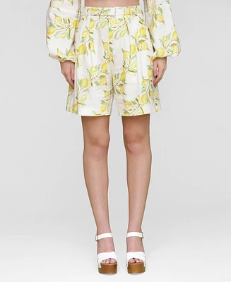 Avec Les Filles Women's Printed Pleat-Front Belted Shorts