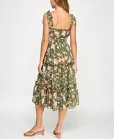 Trixxi Juniors' Tie-Shoulder Floral-Print Midi Dress