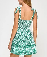 Trixxi Juniors' Printed Tie-Shoulder Cotton Mini Dress