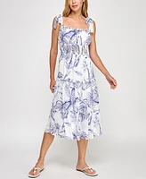 Trixxi Juniors' Printed Tie-Shoulder Midi Dress
