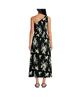 Lands' End Women's Creaseless One Shoulder Midi Dress