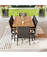 Gymax 9 Pcs Outdoor Patio Dining Set Armchairs Set of 8 & Acacia Wood Square Table