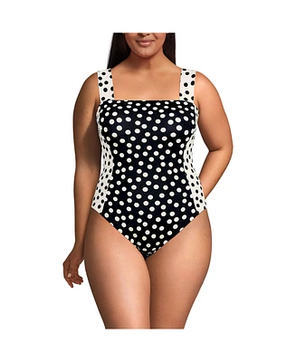 Lands' End Plus Square Neck High Leg One Piece Swimsuit
