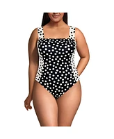 Lands' End Plus Square Neck High Leg One Piece Swimsuit