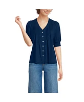 Lands' End Women's Button Pintuck Puff Sleeve Top