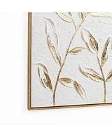 LuxenHome White with Gold Flower Canvas Framed Wall Decor