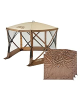 Clam PortableCanopy Shelter, Brown w/ Clam Quick Set Wind & Sun Panels (3 Pack