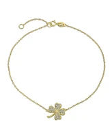 Bling Jewelry Cubic Zirconia Cz Four Leaf Clover Shamrock Flower Anklet Lucky Charm Link Ankle Bracelet Yellow Gold Plated .925 Sterling Silver