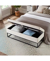 Upholstered Storage Bench with Metal Base Tufted Velvet Ottoman for Bedroom Living Room or Entryway Ideal Small Spaces Assembly Required-The Pop H