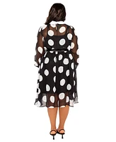 Buxom Couture Plus Contrast Collar Polka Dot Shirt Dress