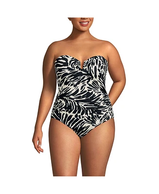 Lands' End Plus Slender Suit U-Wire Bandeau One Piece Swimsuit