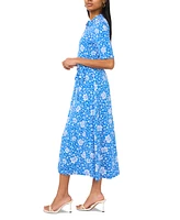 Msk Women's Floral-Print Belted Zippered Midi Dress