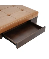 Upholstered Ottoman with Drawer and Tapered Legs Modern Rectangular Storage Bench for Living Room or Bedroom Coffee Table Alternative-The Pop Home