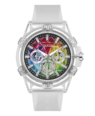 Guess Men's Multi-Function Clear Silicone Strap Watch, 48mm