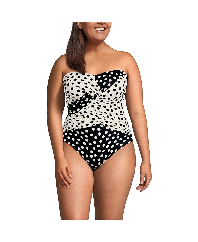 Lands' End Plus Slender Suit Wrap Bandeau One Piece Swimsuit