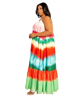 Buxom Couture Plus Size Ombre Stripe Voluminous Maxi Dress