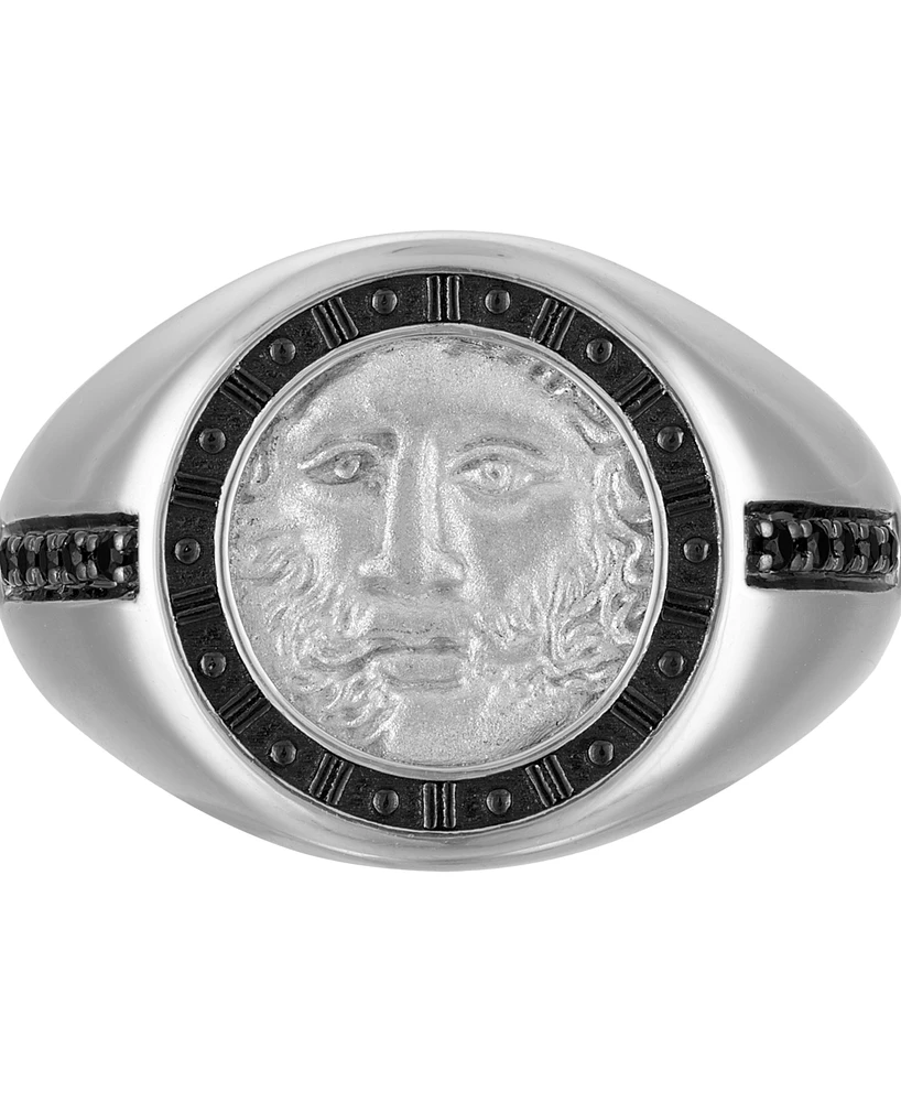 Bulova Men's God of Time Sterling Silver Black Diamond (1/10 ct. t.w.) Ring