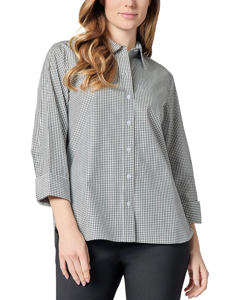 Kasper Women's Gingham Button-Front 2/3-Sleeve Shirt