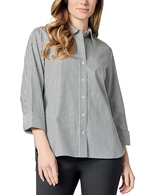 Kasper Women's Gingham Button-Front 2/3-Sleeve Shirt