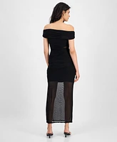 Bar Iii Women's Off-The-Shoulder Ruched Mesh Dress, Exclusively at Macy's