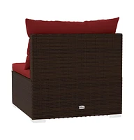 4 Seater Sofa with Cushions Brown Poly Rattan