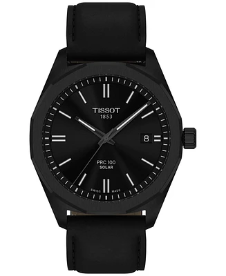 Tissot Men's Swiss Prc 100 Solar Quartz Black Leather Strap Watch 39mm