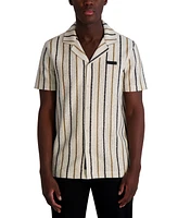 Karl Lagerfeld Paris Men's Short Sleeve Textured Striped Button-Front Camp Shirt