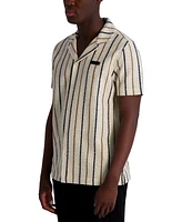 Karl Lagerfeld Paris Men's Short Sleeve Textured Striped Button-Front Camp Shirt