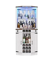 Farmhouse Corner Bar Cabinet with Rgb Led Lighting, Barn Style 32.3'' Wine Bar