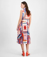 T Tahari Women's Printed Pleated Midi Shirtdress