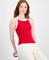 T Tahari Women's Colorblock Ribbed Sleeveless Top