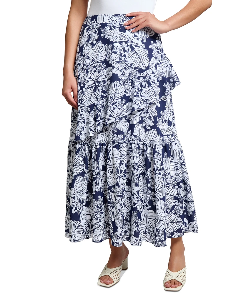 Jones New York Petite Printed Ruffled Maxi Skirt
