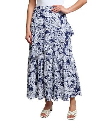 Jones New York Petite Printed Ruffled Maxi Skirt